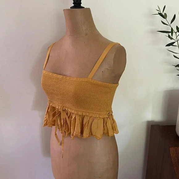 Wilfred / La Boheme sz M modal mustard color crop tank ruffle adjustable ruched - Picture 1 of 7